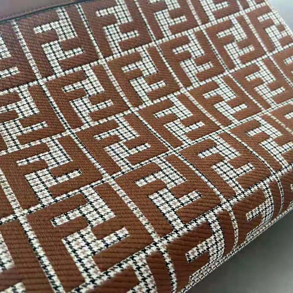 Fendi Women X-Tote Brown Houndstooth Wool Shopper with FF Embroidery - image 7