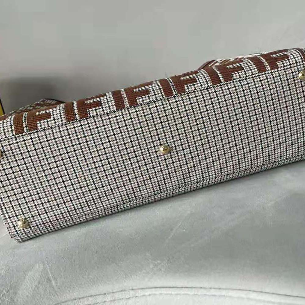 Fendi Women X-Tote Brown Houndstooth Wool Shopper with FF Embroidery - image 6