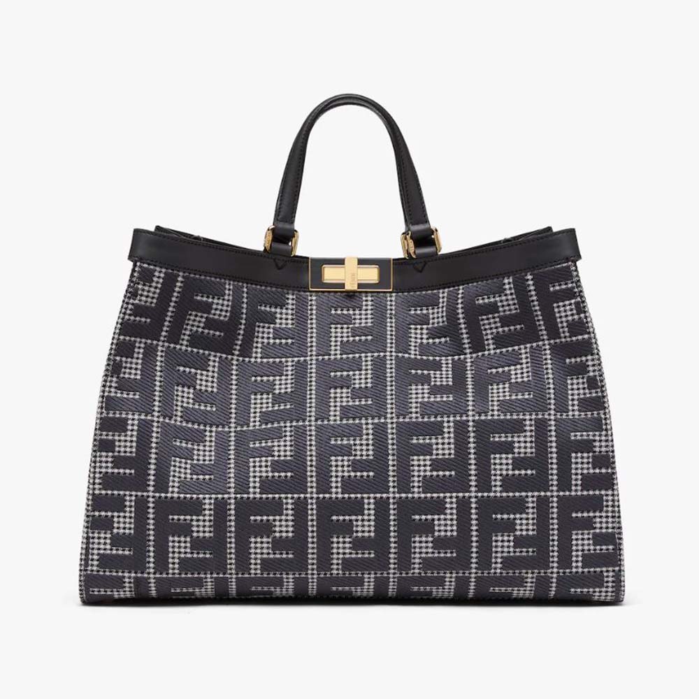 Front view of Fendi Women X-Tote Gray Houndstooth Wool Shopper with FF embroidery