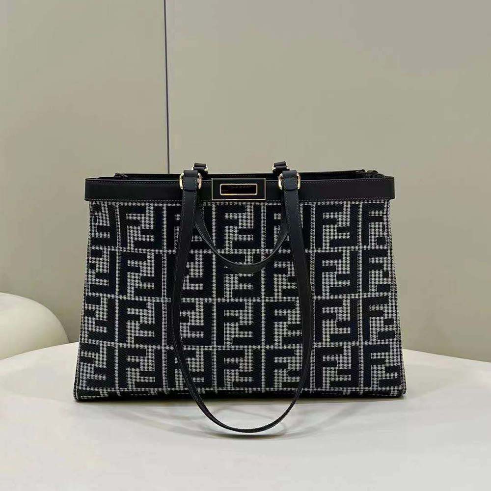 Close-up of FF embroidery detail on Fendi Women X-Tote wool shopper