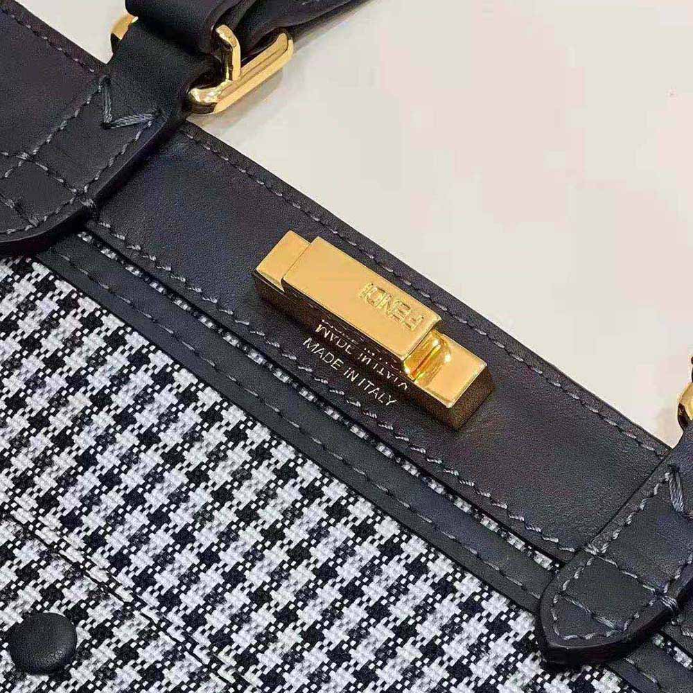 Fendi Women X-Tote Gray Houndstooth Wool Shopper with FF Embroidery - image 8