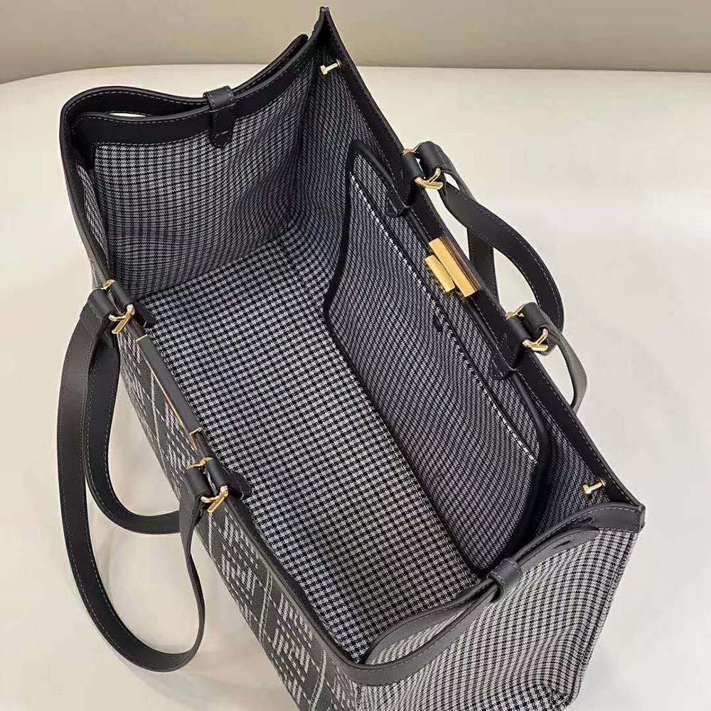 Fendi Women X-Tote Gray Houndstooth Wool Shopper with FF Embroidery - image 6