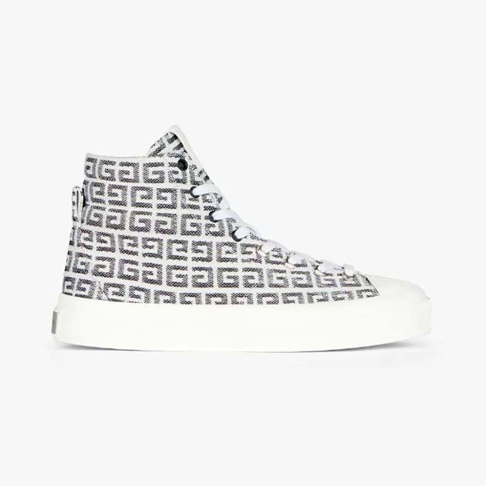 Side angle of Givenchy Unisex High Sneakers City in 4G Jacquard-Black