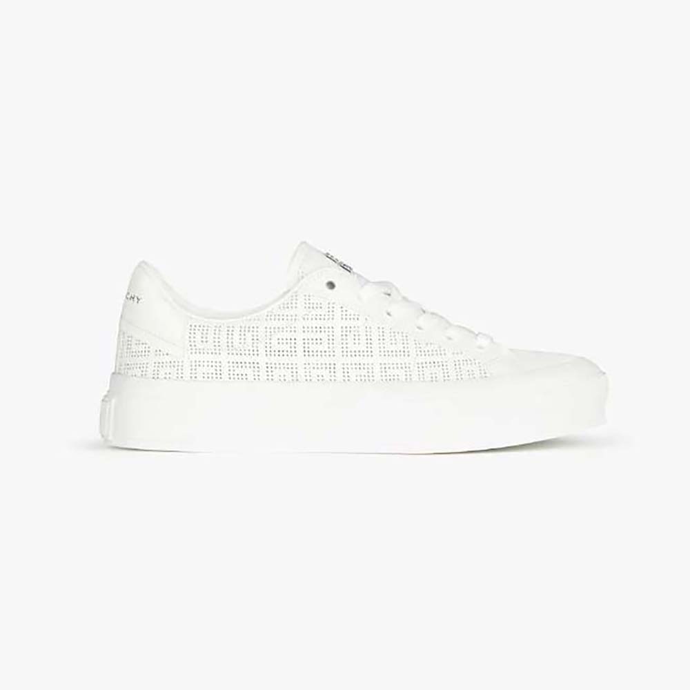 Side view of Givenchy Unisex Sneakers in 4G Perforated Leather-White