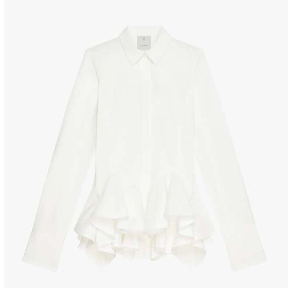 Front view of Givenchy Women Shirt in Poplin with Flounces-White