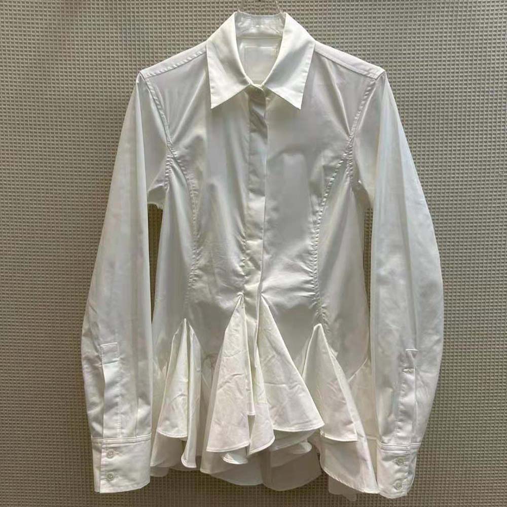 Close-up detail of flounced sleeves on Givenchy Women Shirt in Poplin with Flounces-White