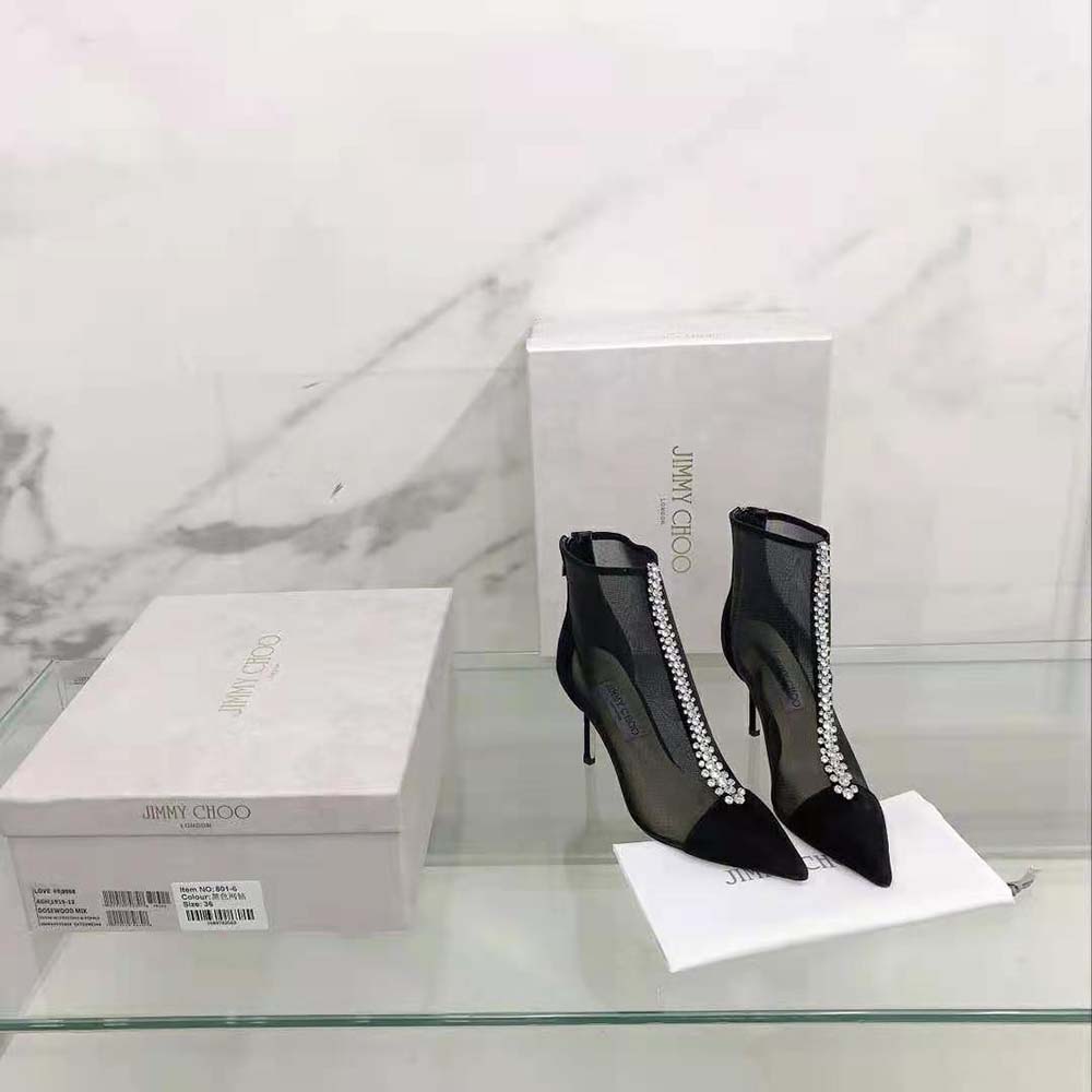 Close-up of crystal embellishment on Jimmy Choo Women Bing Boot 100