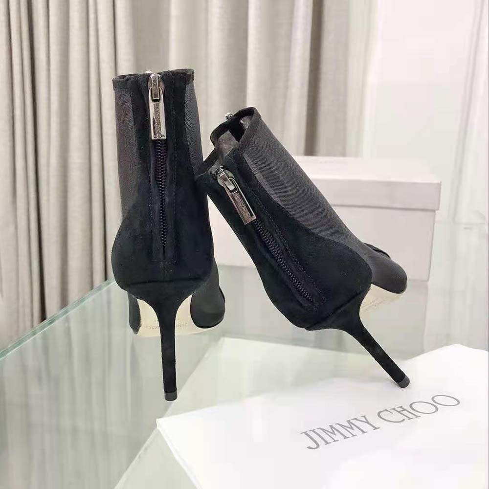 Jimmy Choo Women Bing Boot 100 Black Suede and Mesh Ankle Boots with Crystal Embellishment - image 5