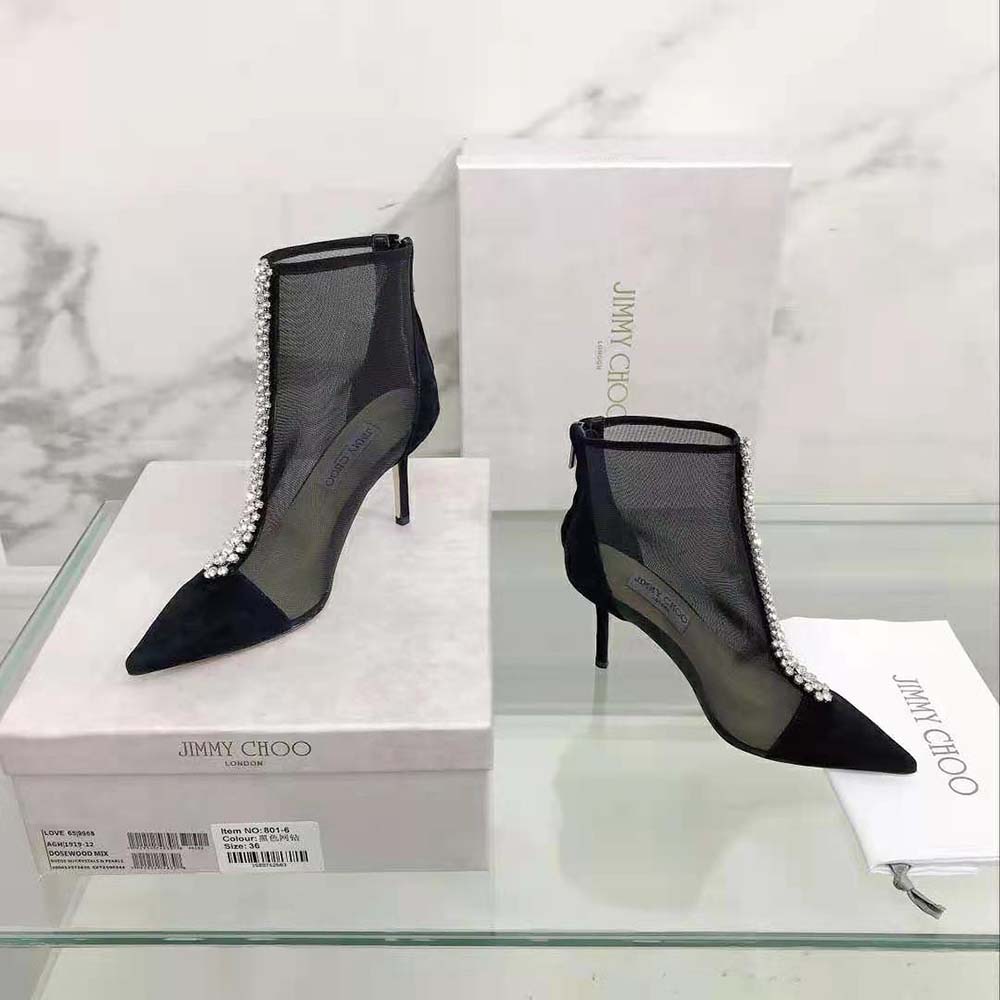 Back angle showing zip closure on Jimmy Choo Women Bing Boot 100