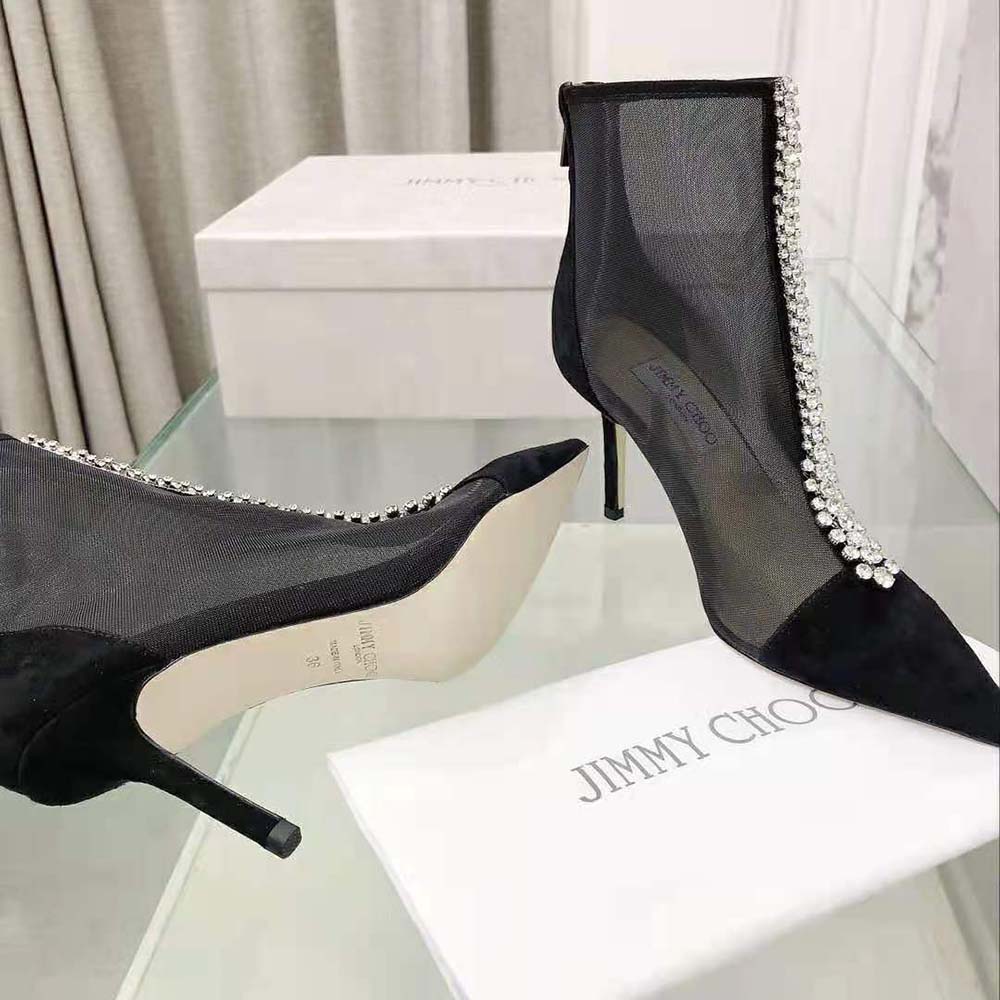 Jimmy Choo Women Bing Boot 100 Black Suede and Mesh Ankle Boots with Crystal Embellishment - image 7