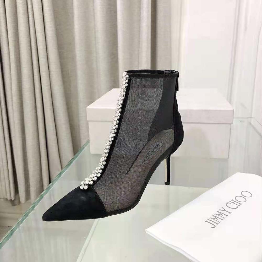 Jimmy Choo Women Bing Boot 100 Black Suede and Mesh Ankle Boots with Crystal Embellishment - image 4