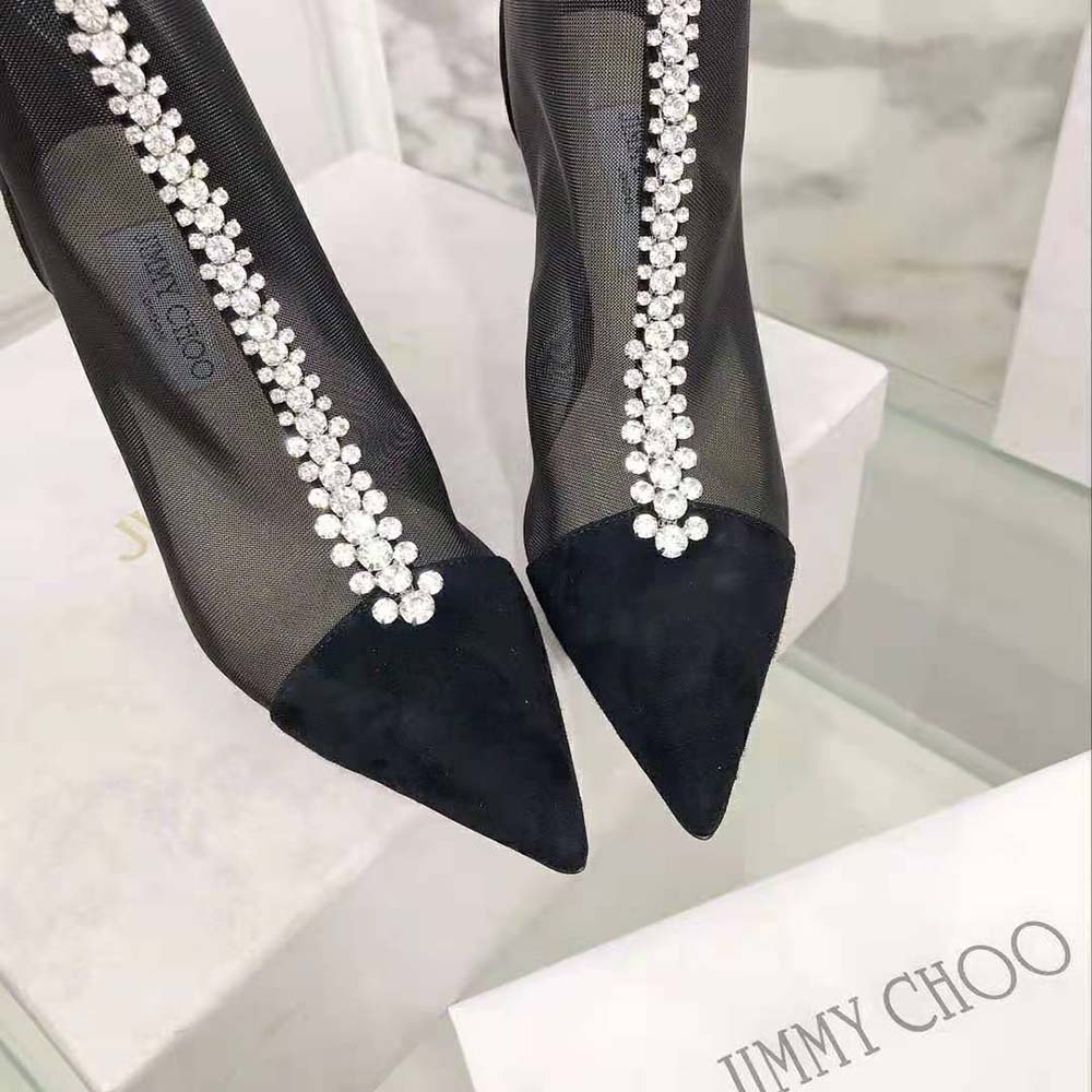 Jimmy Choo Women Bing Boot 100 Black Suede and Mesh Ankle Boots with Crystal Embellishment - image 6