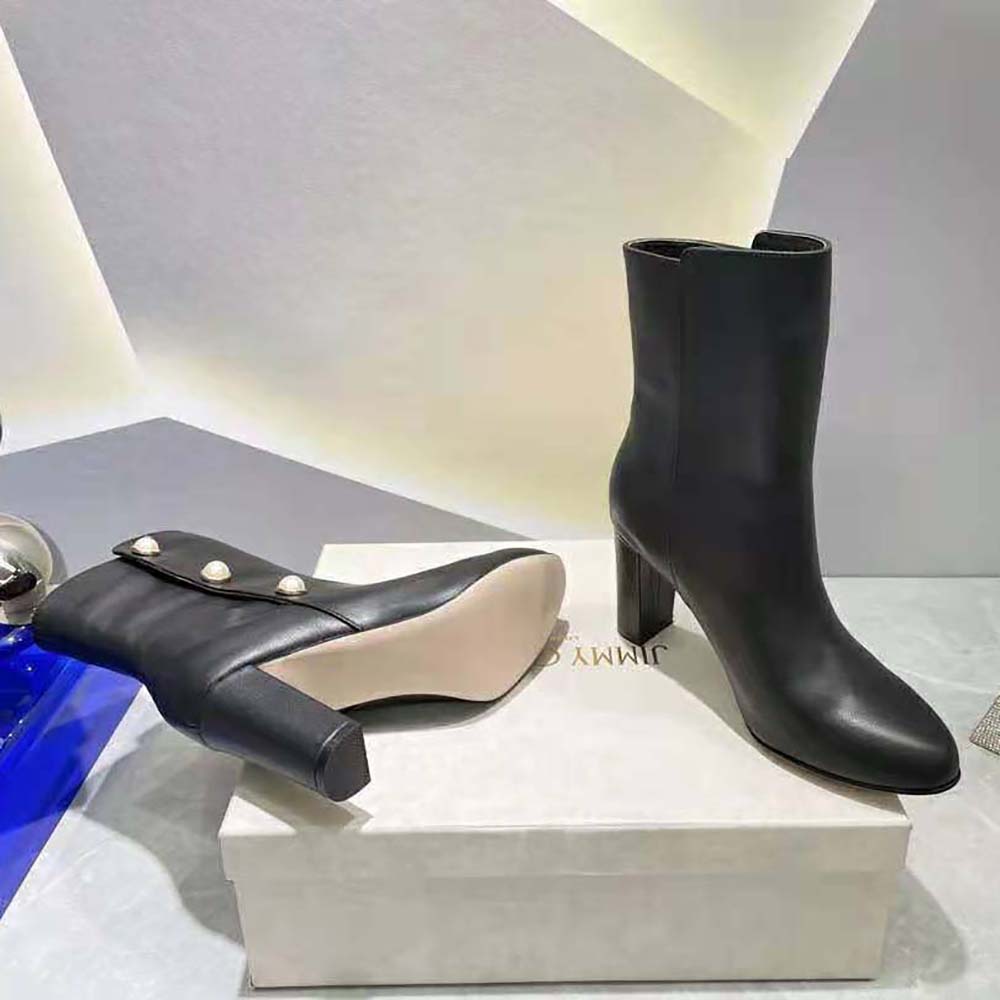Jimmy Choo Women Black Nappa Leather Mid-Calf Boots with Pearls - image 10