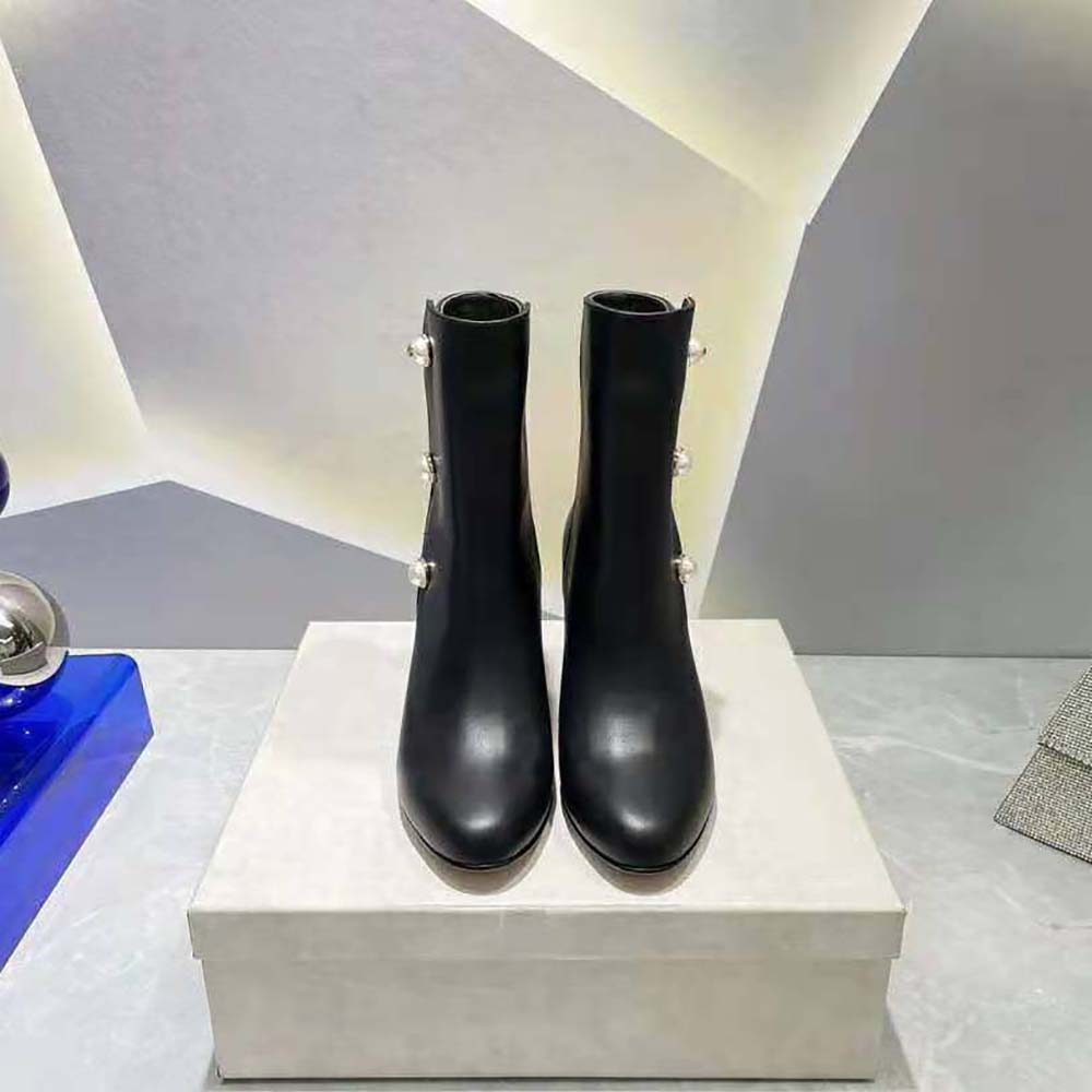 Jimmy Choo Women Black Nappa Leather Mid-Calf Boots with Pearls - image 5