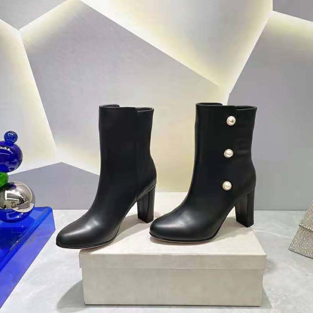 Jimmy Choo Women Black Nappa Leather Mid-Calf Boots with Pearls - image 6