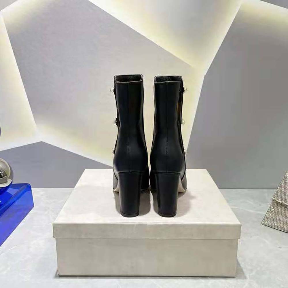 Jimmy Choo Women Black Nappa Leather Mid-Calf Boots with Pearls - image 8