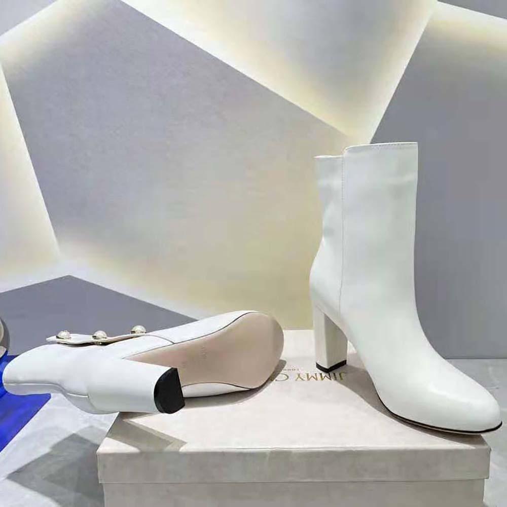 Jimmy Choo Women Rina 85 Latte Nappa Leather Mid-Calf Boots with Pearls - image 10