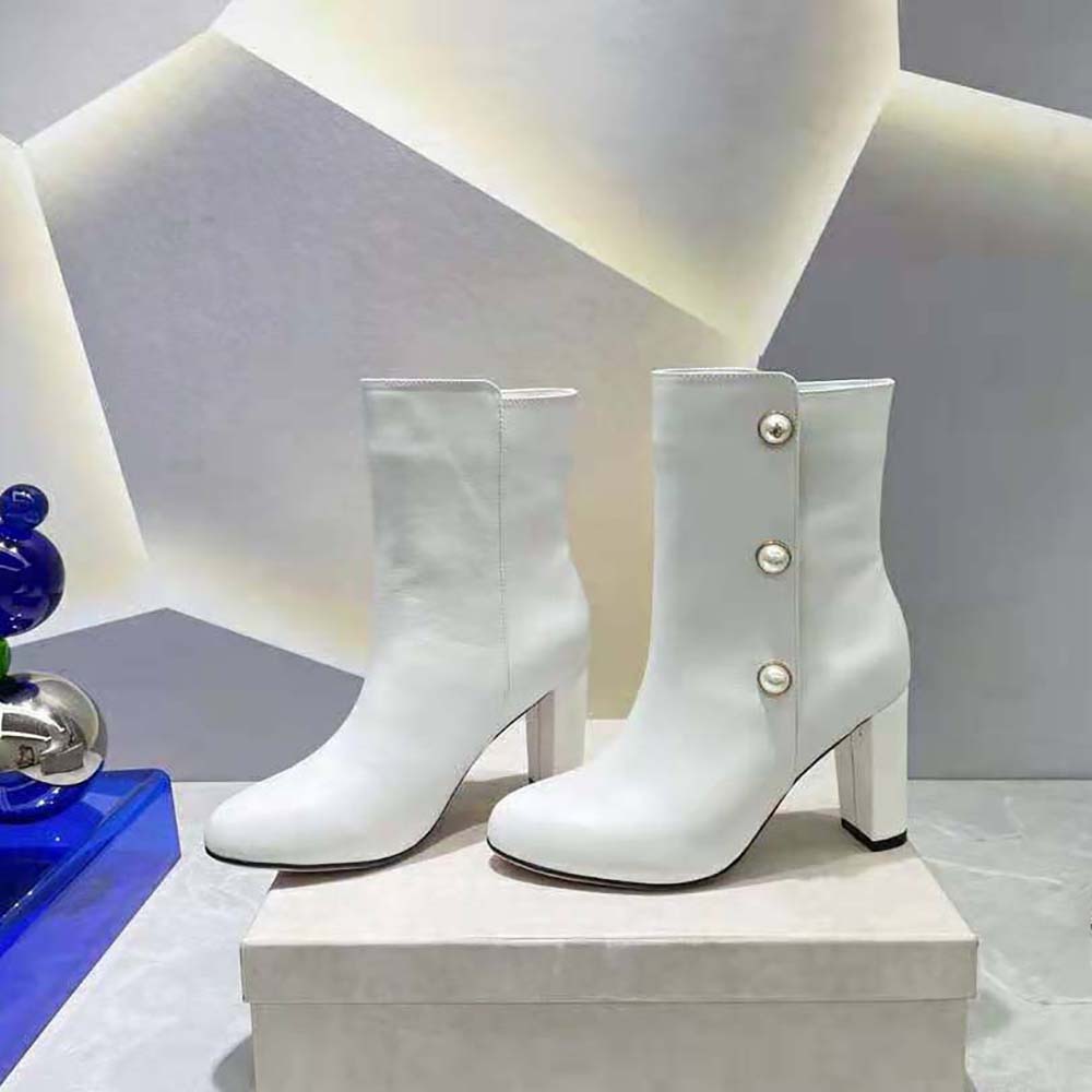 Jimmy Choo Women Rina 85 Latte Nappa Leather Mid-Calf Boots with Pearls - image 4