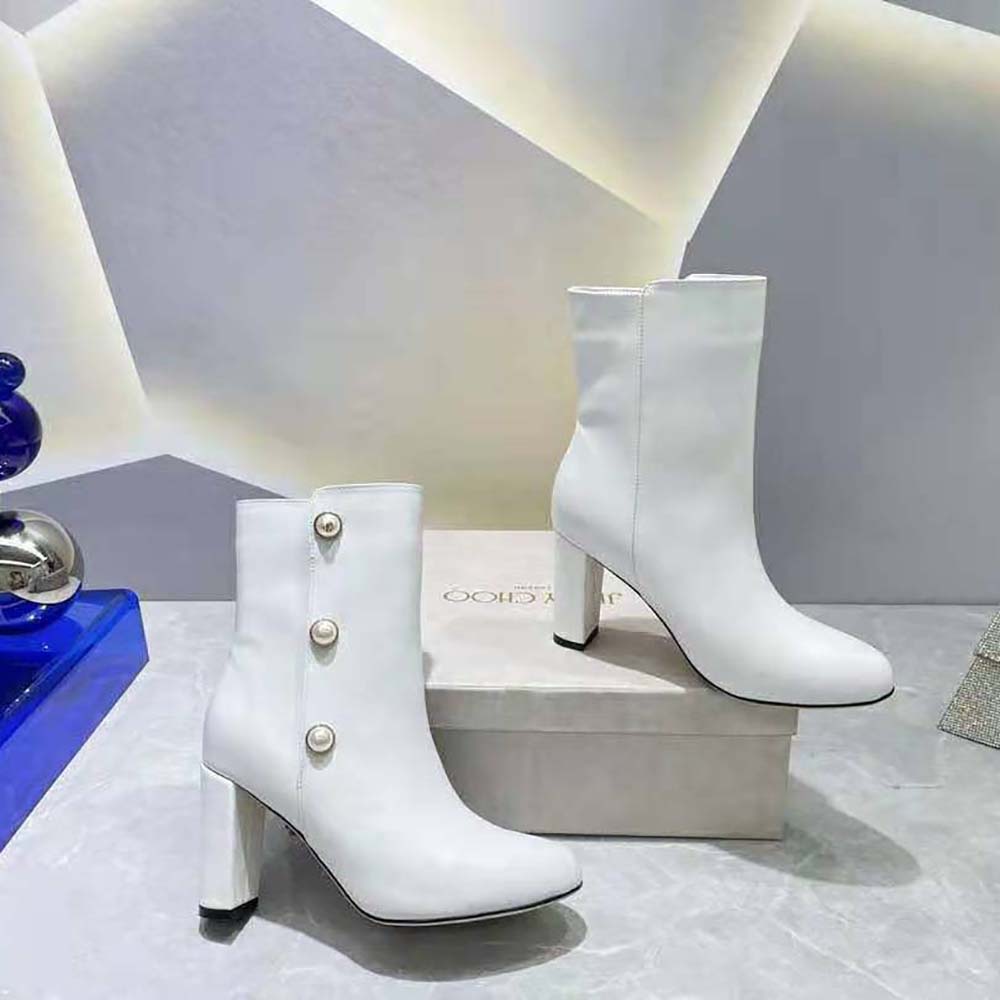 Jimmy Choo Women Rina 85 Latte Nappa Leather Mid-Calf Boots with Pearls - image 5