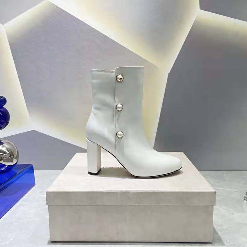 Jimmy Choo Women Rina 85 Latte Nappa Leather Mid-Calf Boots with Pearls - image 7