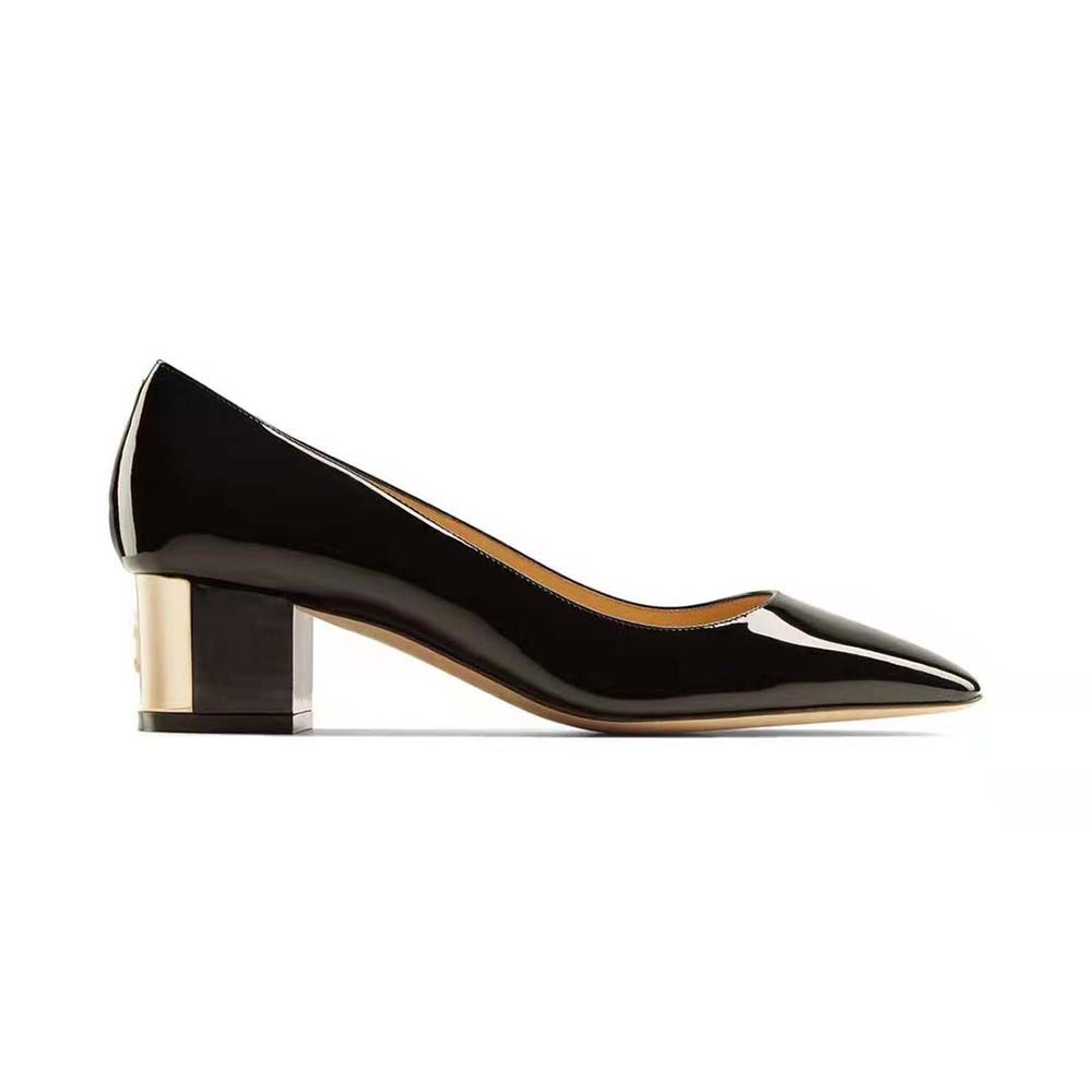 Side view of Jimmy Choo Women Rydea Pump 45 Black Nappa Leather Pumps
