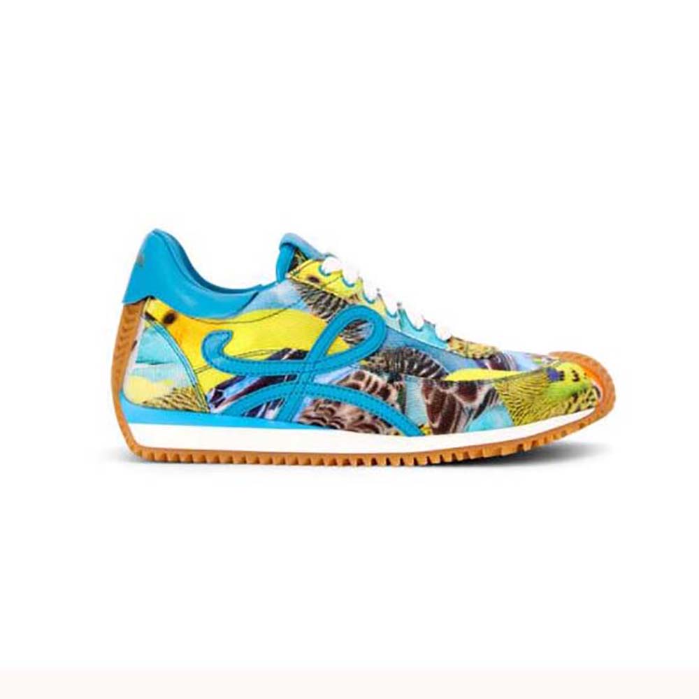Side profile of Loewe Men Flow Runner in printed canvas blue