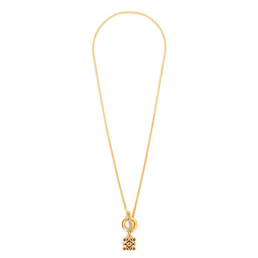 Front view of Loewe Women Anagram Pendant in Sterling Silver gold finish