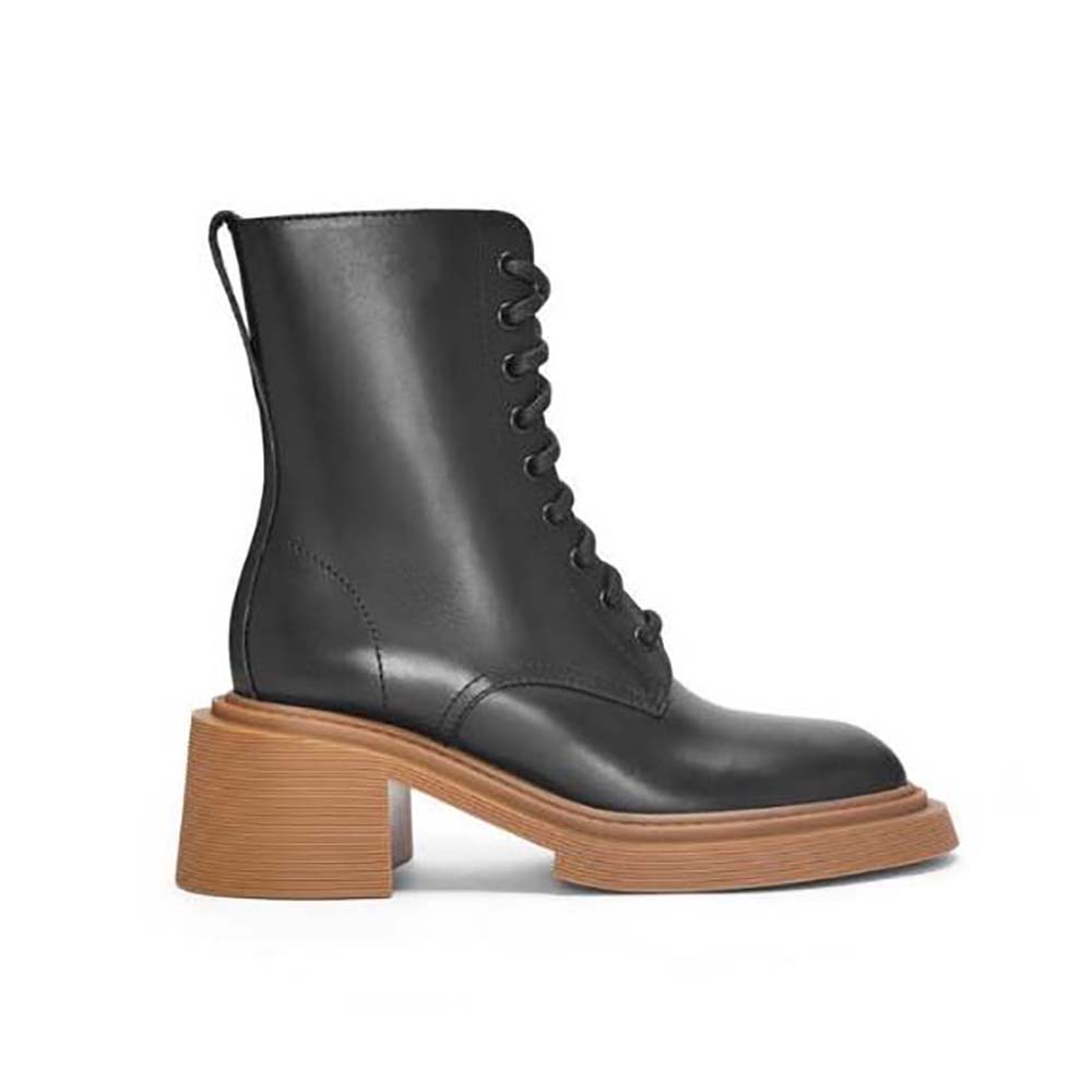 Side view of Loewe Women Combat Boot in Calfskin-Black showing silhouette
