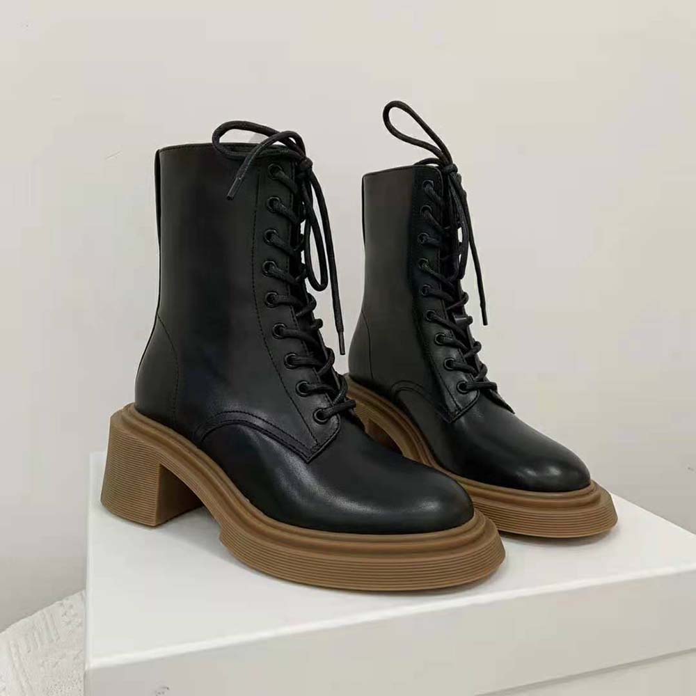 Top-down look at lace-up closure detail on Loewe Women Combat Boot