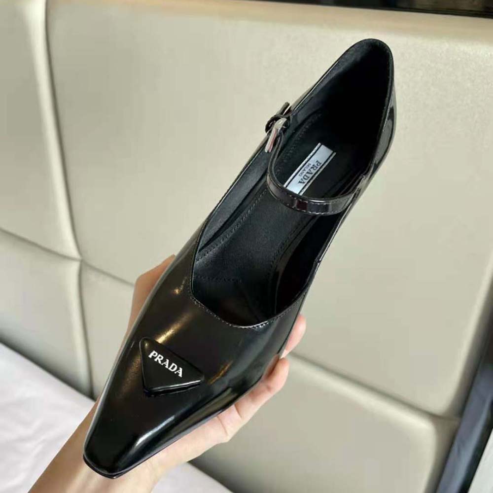 Prada Women Brushed Leather Pumps-Black - image 5