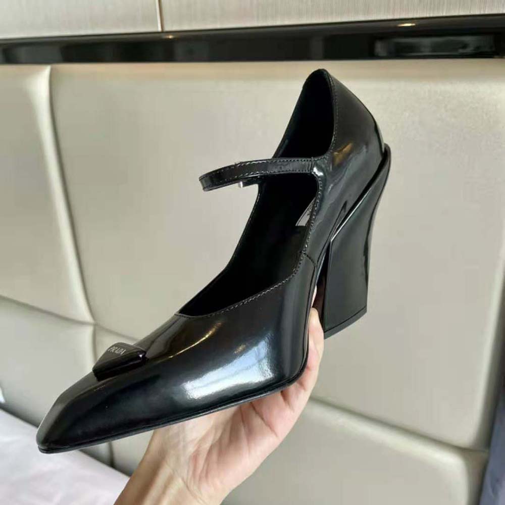 Prada Women Brushed Leather Pumps-Black - image 7