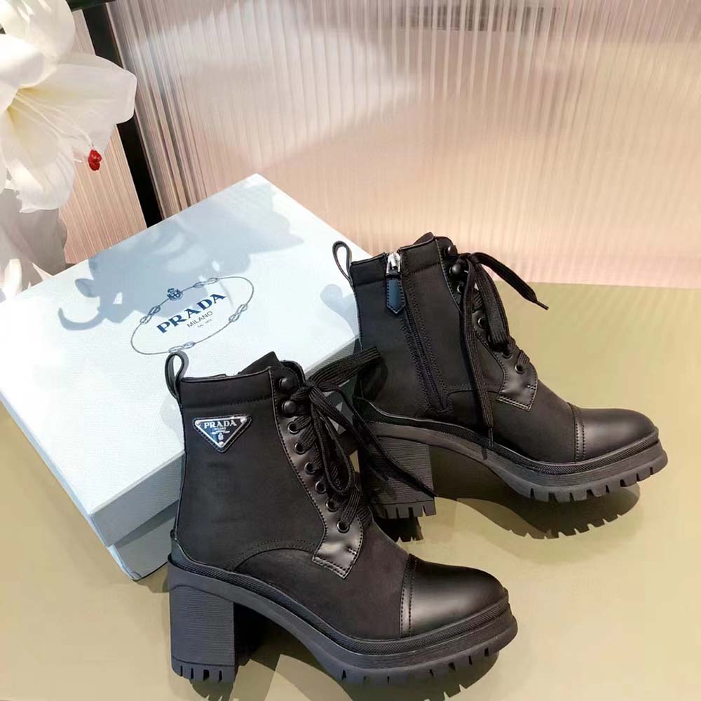 Prada Women Brushed Leather and Nylon Booties - image 4
