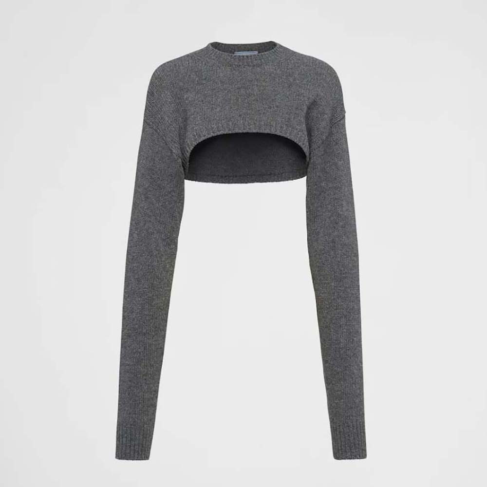 Front view of Prada Women Cashmere and Wool Sweater-Silver