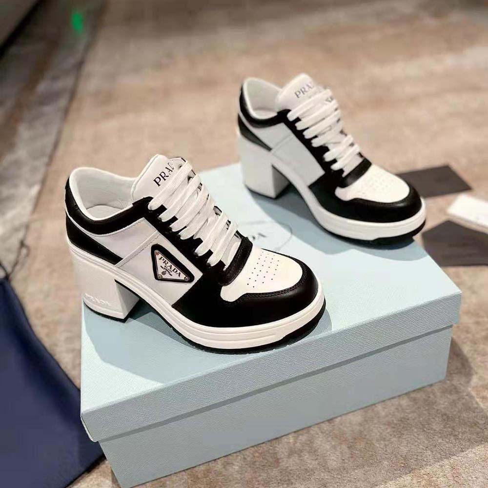 Side profile showing high heel on Prada Women Downtown High-Heeled Sneakers