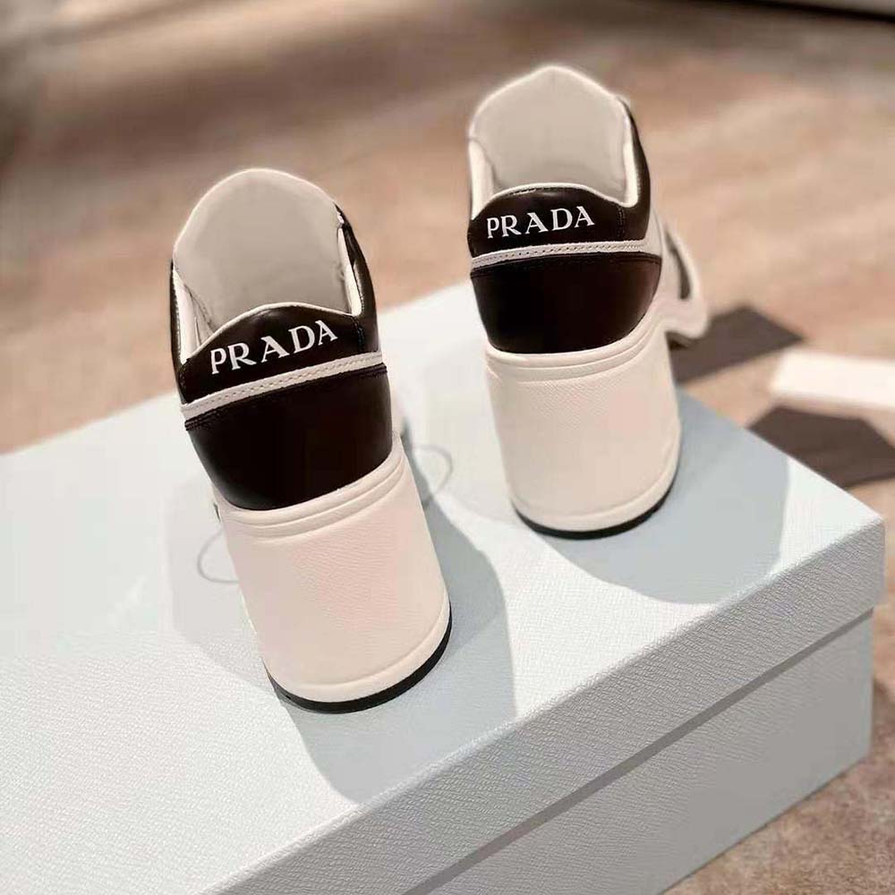 Prada Women Downtown High-Heeled Leather Sneakers-Black - image 9