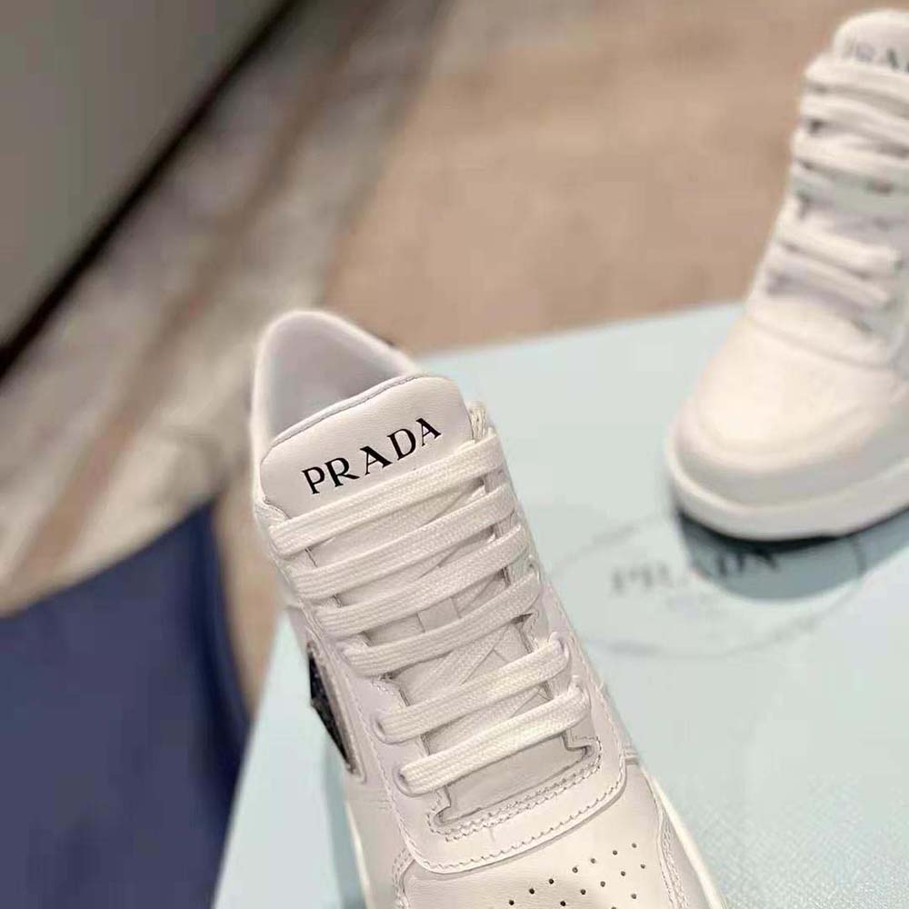 Prada Women Downtown High-Heeled Leather Sneakers-White - image 10