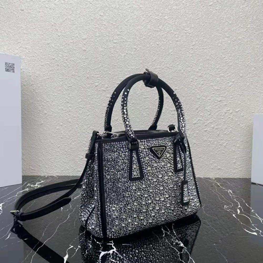 Prada Women Galleria Satin Mini-Bag with Crystals-Black - image 4