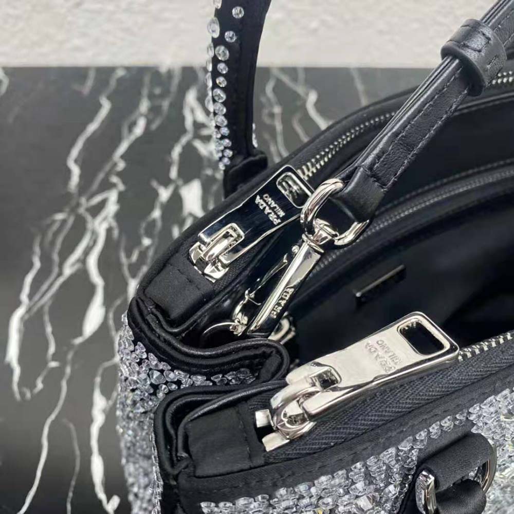 Prada Women Galleria Satin Mini-Bag with Crystals-Black - image 10