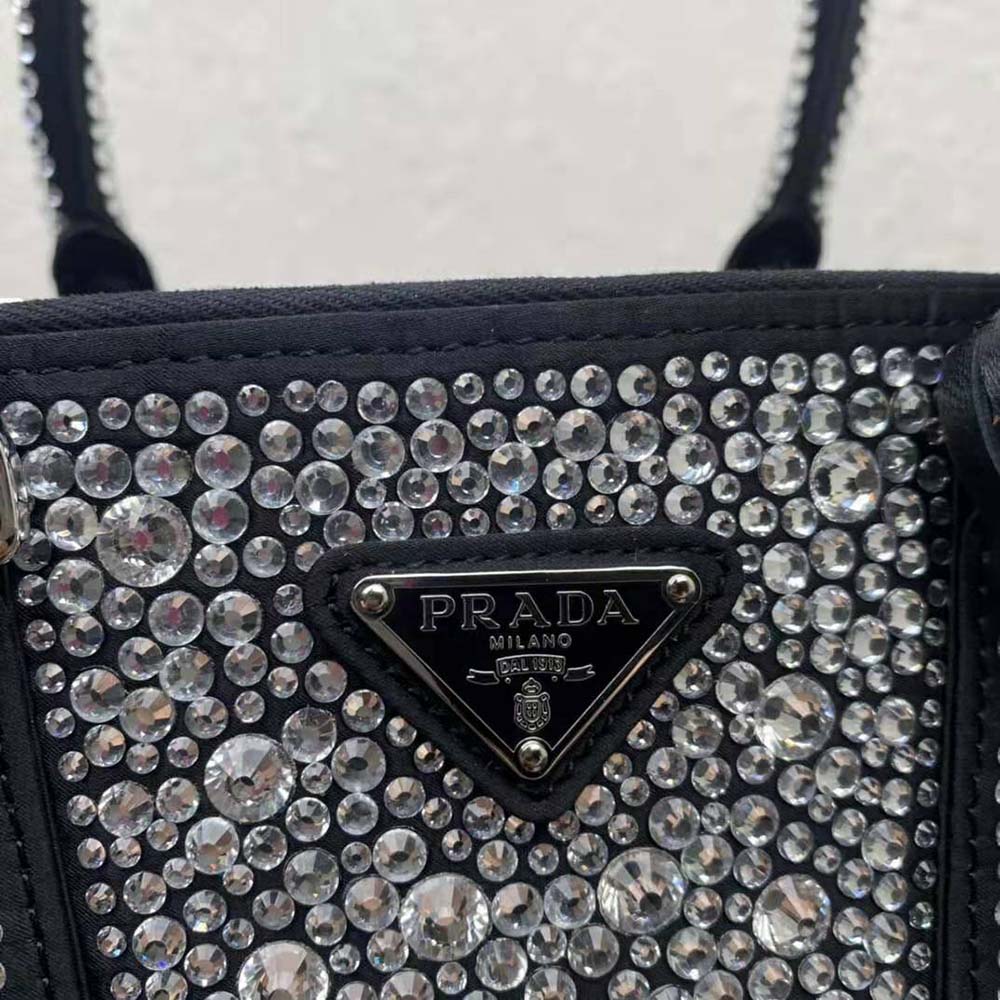 Prada Women Galleria Satin Mini-Bag with Crystals-Black - image 8