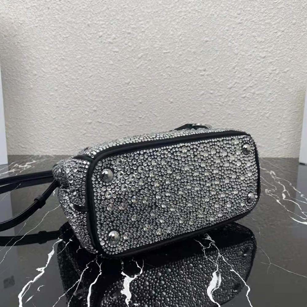 Prada Women Galleria Satin Mini-Bag with Crystals-Black - image 6