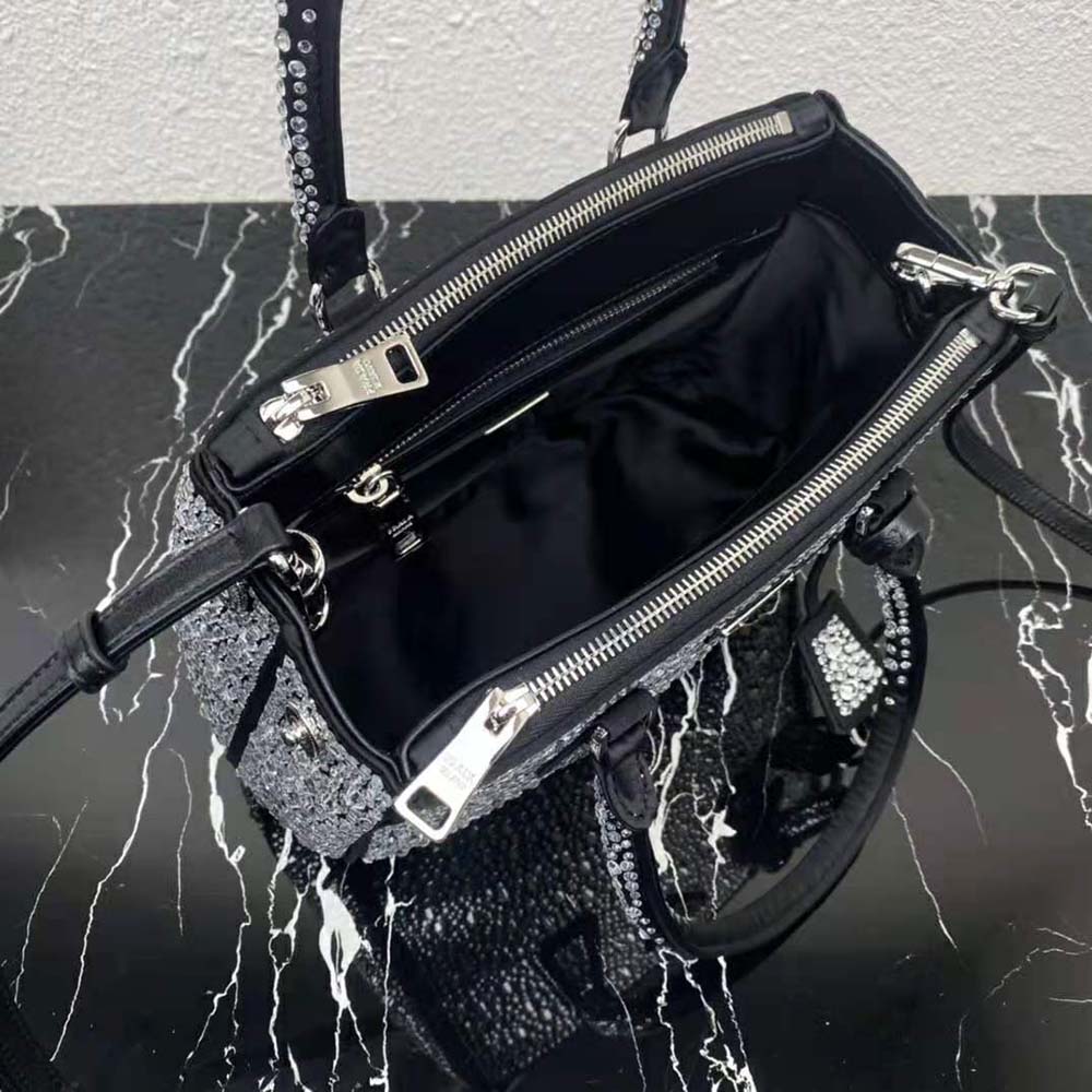 Prada Women Galleria Satin Mini-Bag with Crystals-Black - image 7