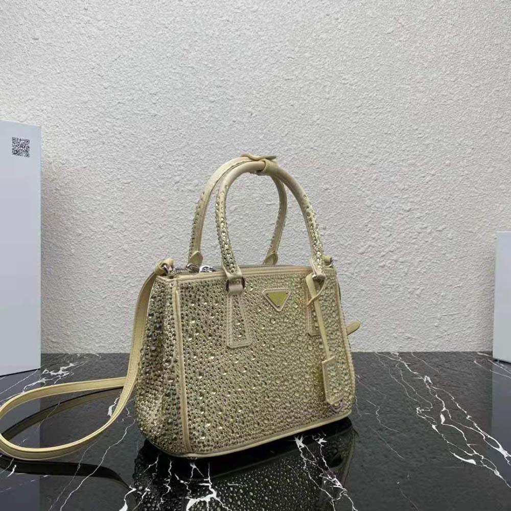 Prada Women Galleria Satin Mini-Bag with Crystals-Gold - image 4