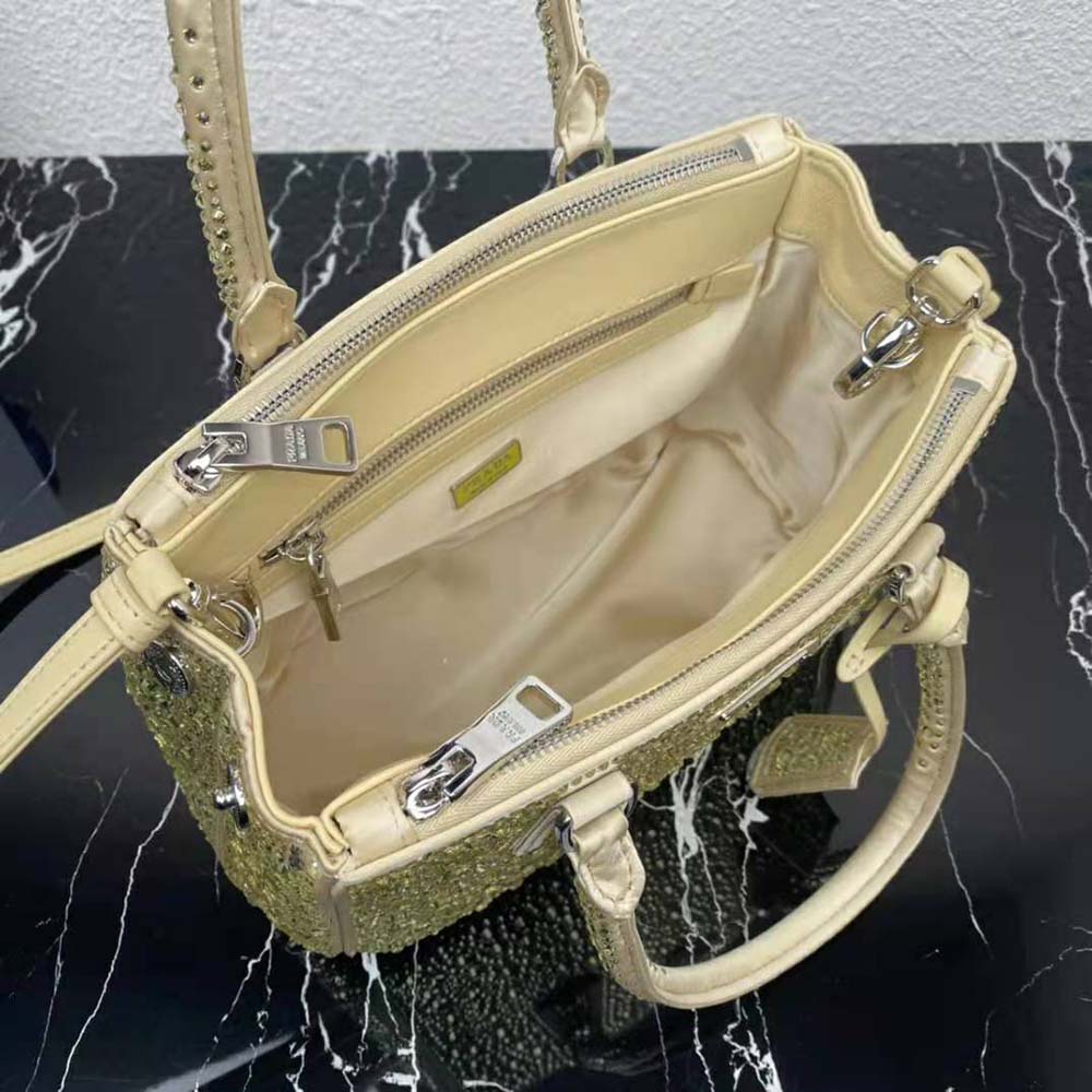 Prada Women Galleria Satin Mini-Bag with Crystals-Gold - image 6