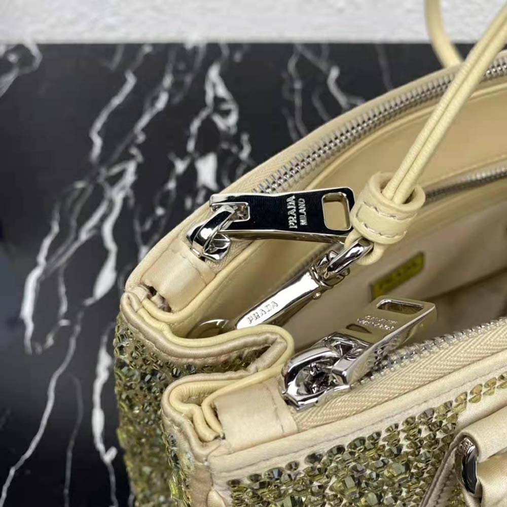 Prada Women Galleria Satin Mini-Bag with Crystals-Gold - image 8