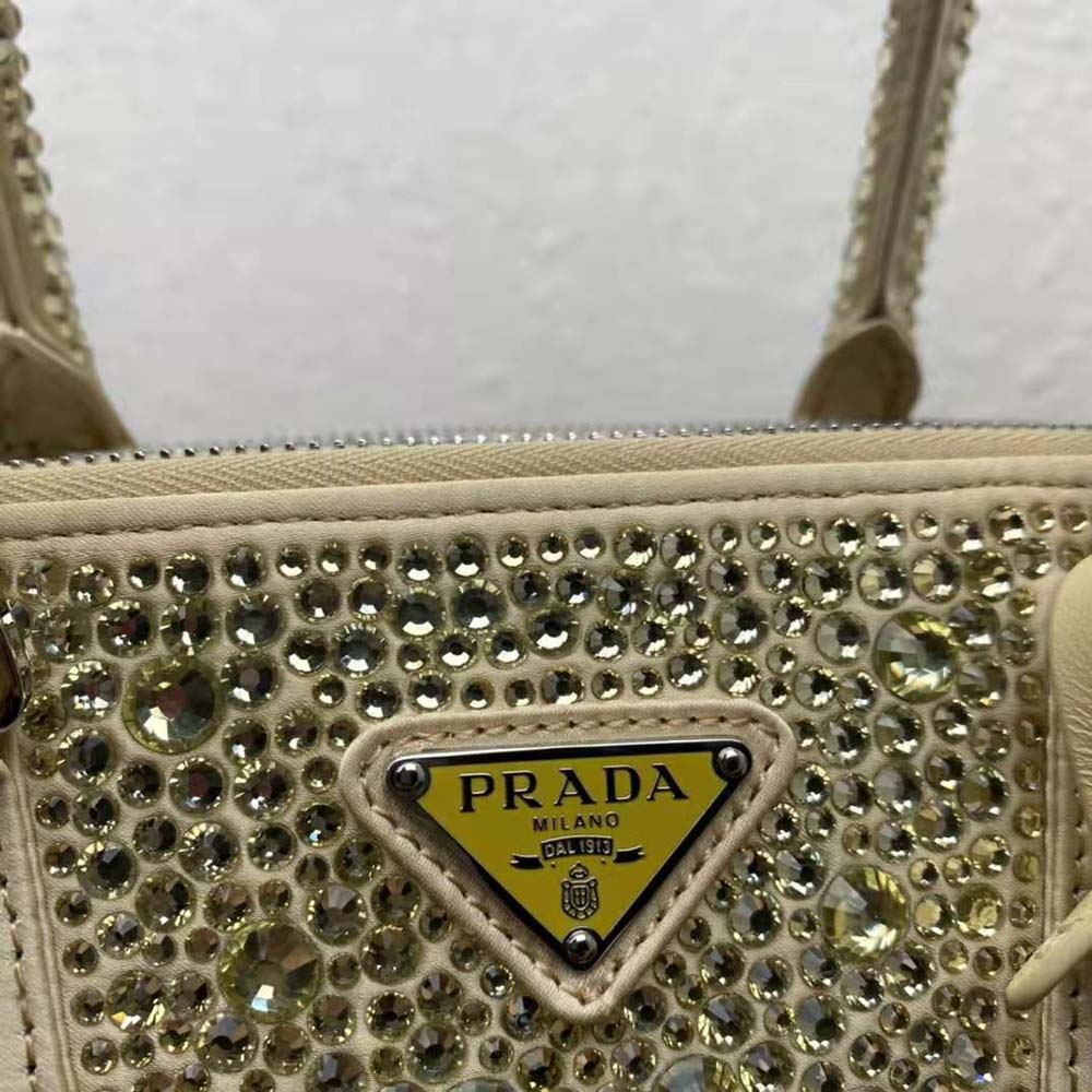 Prada Women Galleria Satin Mini-Bag with Crystals-Gold - image 7