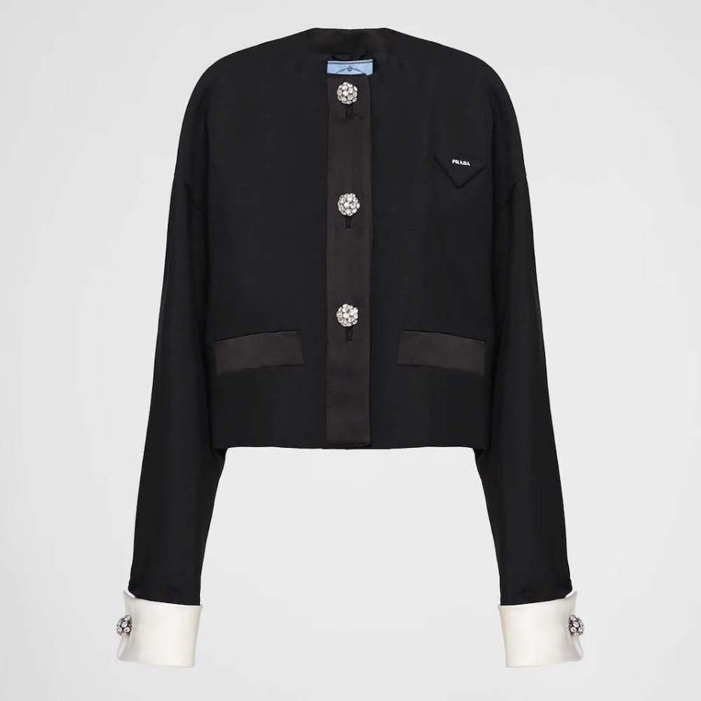 Front view of Prada Women Kid Mohair Jacket-Black with zipped closure