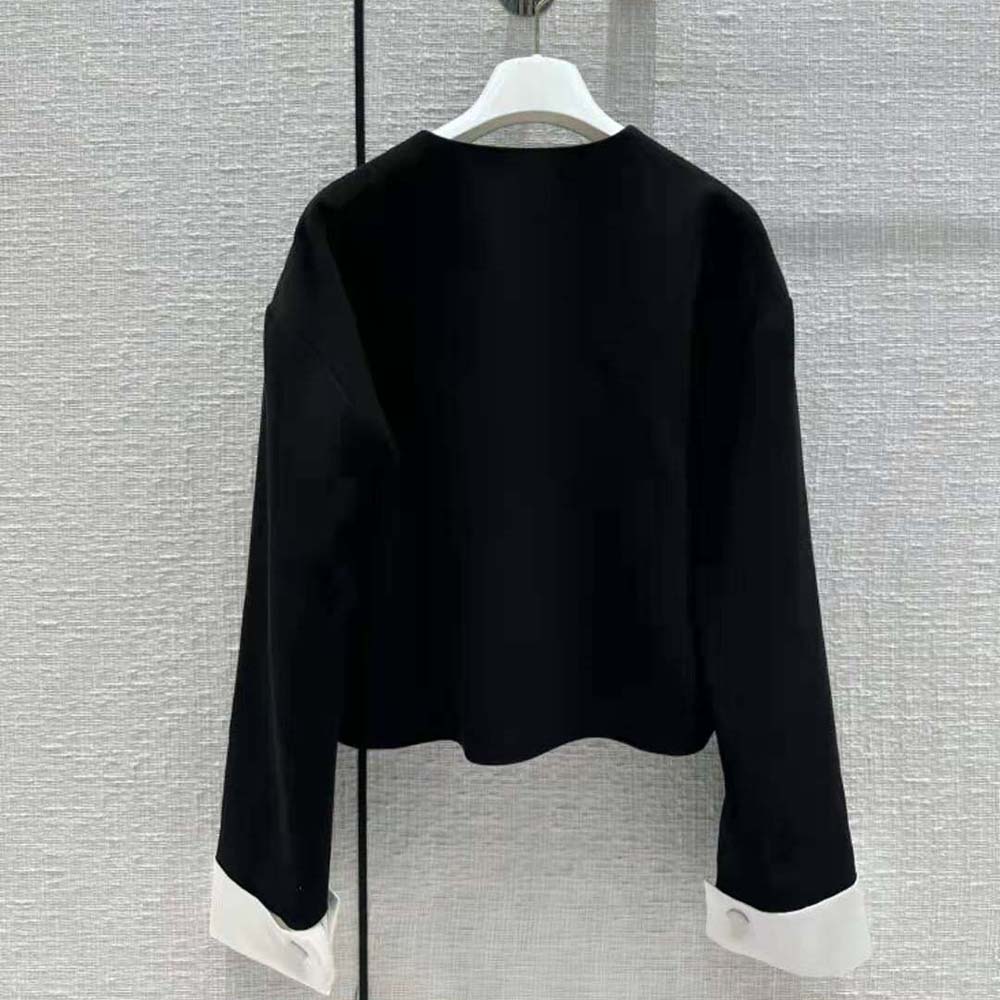 Side angle showing tailored silhouette of Prada Women Kid Mohair Jacket-Black