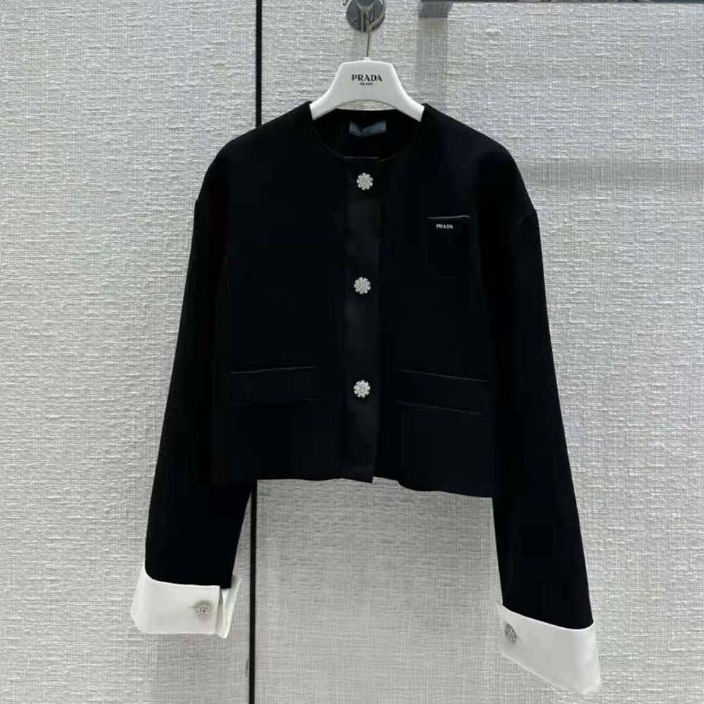 Close-up detail of kid mohair texture on Prada Women Kid Mohair Jacket-Black