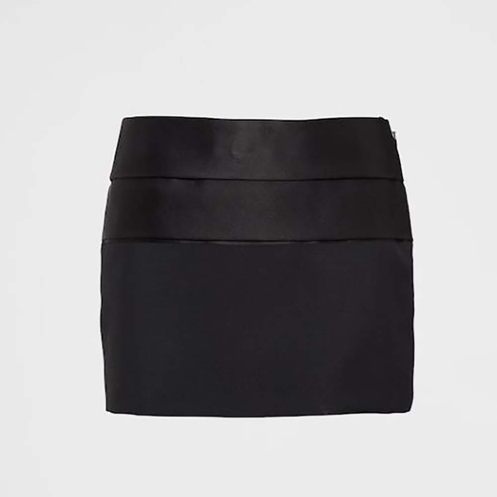 Front view of Prada Women Kid Mohair and Satin Miniskirt-Black
