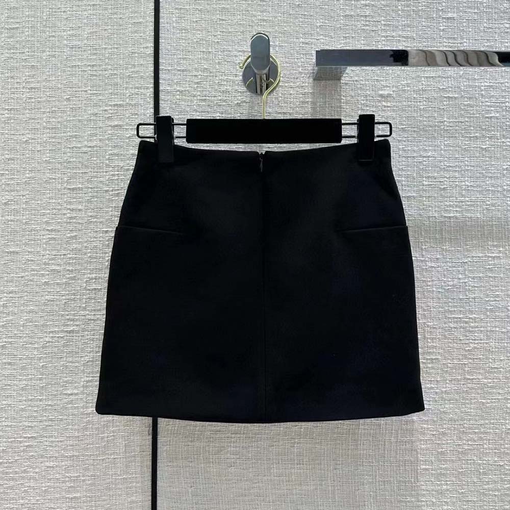 Close-up detail of fabric and closure on Prada Women Kid Mohair and Satin Miniskirt-Black